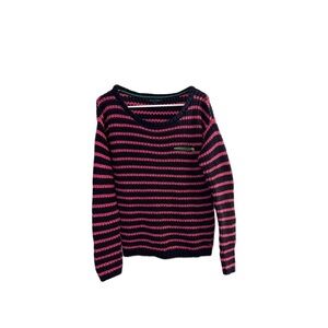 NWT Tommy Hilfiger Pink & Navy Striped 100% Cotton Knit Sweater - Size Small
